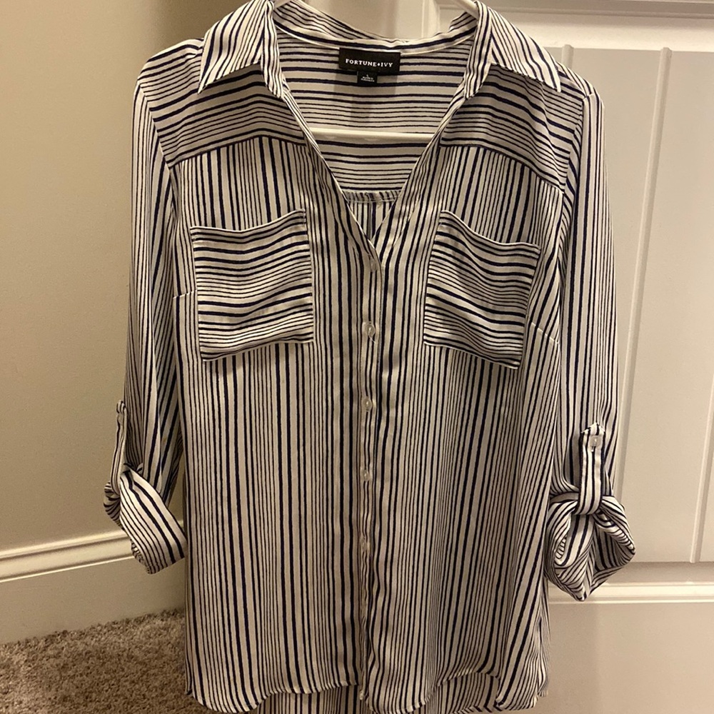 Fortune and Ivy Navy and White stripe blouse, Large